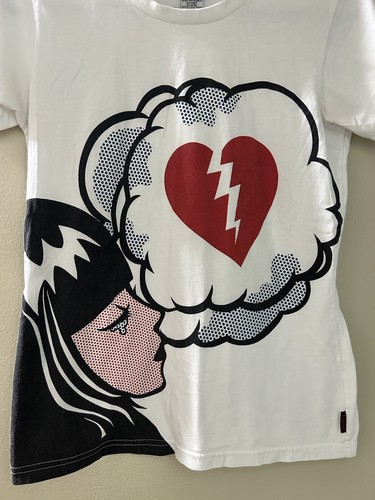 Vintage Emily The Strange White T-shirt Broken Heart Graphic Print Size Large - Picture 2 of 9