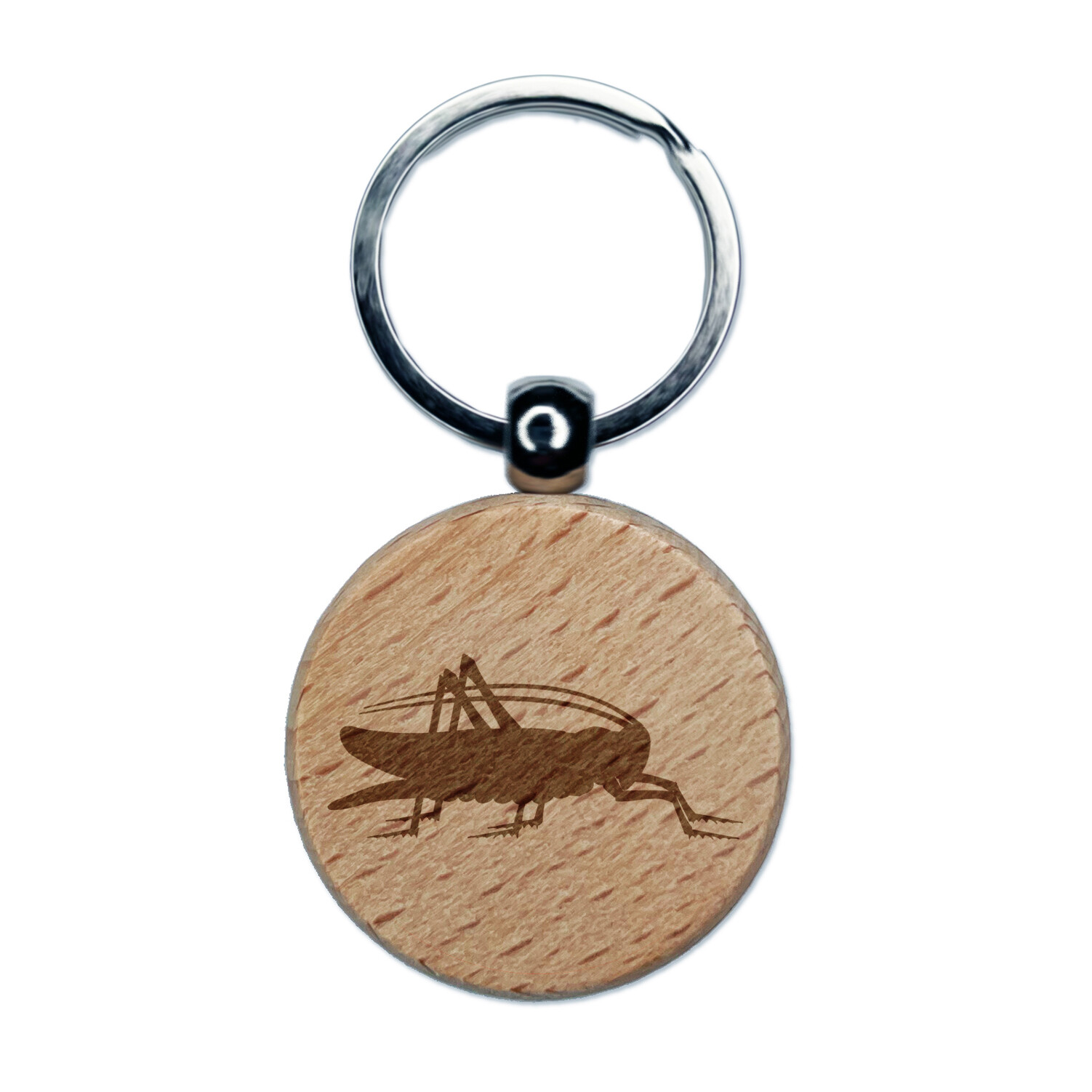 Grasshopper Insect Solid Engraved Wood Round Keychain Tag Charm