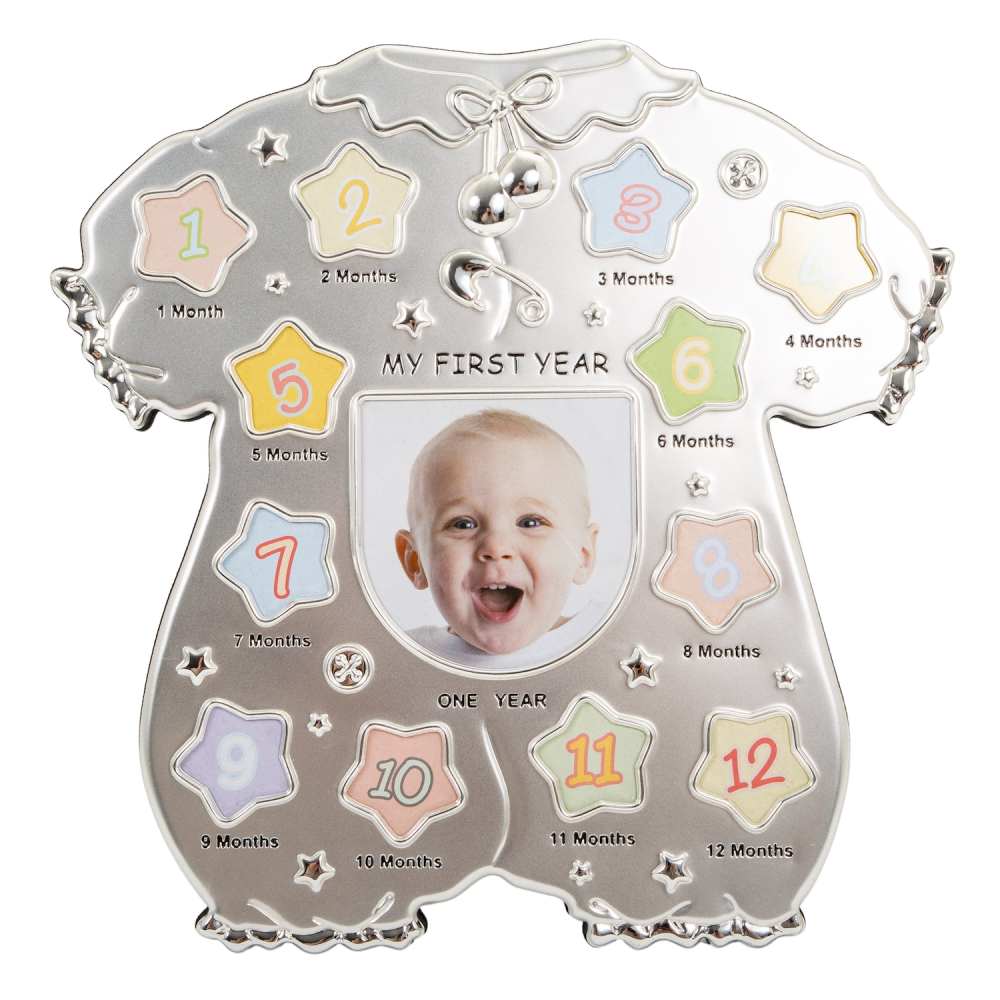 Baby Sleep Suit Shape My First Year Matt and Silver Plated Multi Picture Fram...