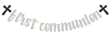 Silver Glitter First Communion Banner/God Bless Banner/Baby Shower Party Supplie