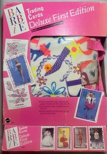 VTG Mattel Barbie Deluxe First Edition Trading Cards Binder with Sealed Poster