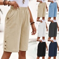 UK Womens Linen Cotton Pocket Summer Casual Loose Beach Shorts Pants Size 6-20