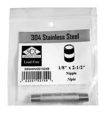 Smith-Cooper 4632100030 Stainless Steel Lead-Free Nipple 1/8 MPT x 2-1/2 L in.