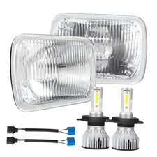 7X6 Inch H6054 Glass Square Headlight Housing  H4/9003 High Low Beam Bulbs