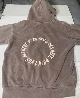 Twin Flames Sweatshirt Mens Medium Tan Hoodie 2 Side Spellout Garment Dye Heavy