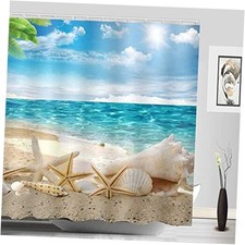 Beach Shower Curtain Fabric Washable Seashell 72"W x 72"L Pack of 1 72 Inches