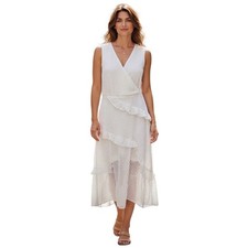 Size Medium HFYVE Womens White Dress Midi Ruffled Tiered White Spring