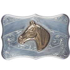 Vintage Diablo Sterling hand engraved horse head belt buckle