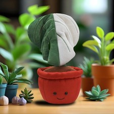 10" Adorable Monstera Plush Smiling Face Potted Plant Doll Soft Stuffed Toy