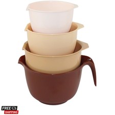 Mixing Bowls with Pour Spout, Set of 4 - Nesting Plastic Bowls 1.2qt, 1.9qt, ...