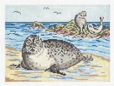 Seals on the Beach handpainted 18 mesh Needlepoint Canvas by Needle Crossings