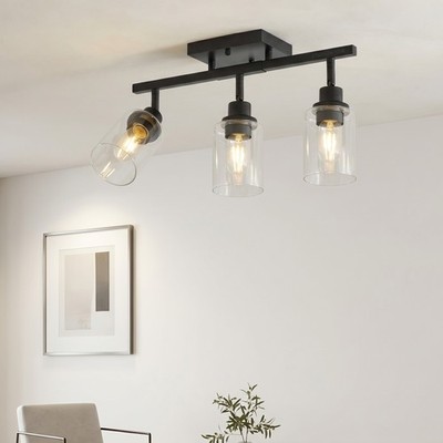 20'' Ceiling 3 Light LED Semi Flush Mount Rotatable Track Lighting Black Fixture