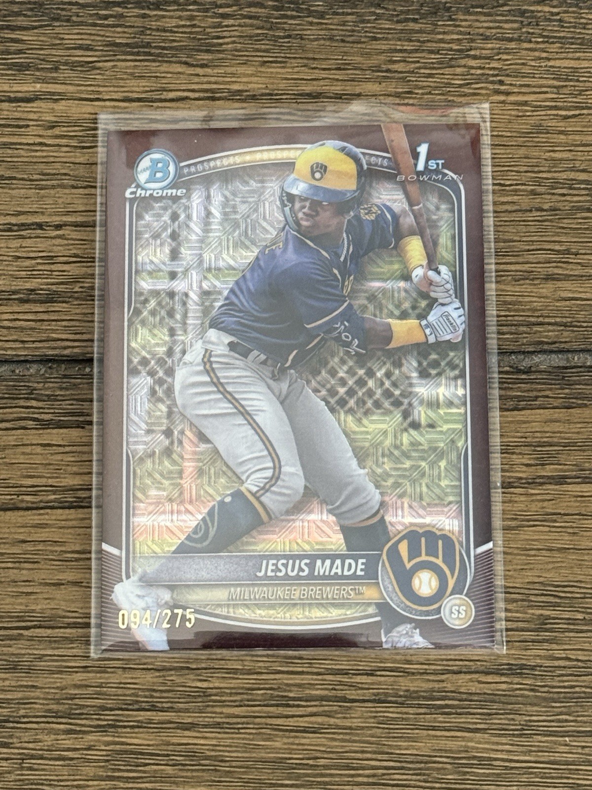 2025 Bowman Chrome Mega Jesus Made 1st Burgundy Mojo Refractor /275 Brewers