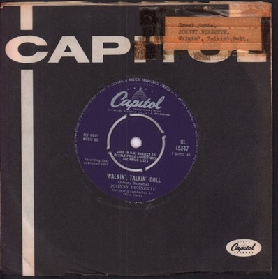 Johnny Burnette Walkin', Talkin' Doll 7'' vinyl UK Capitol 1964 4 prong label