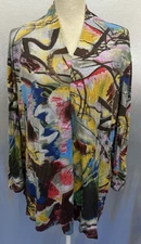 Parsley & Sage Top Womens Plus Sz 1X Colorful Abstract Art V Neck