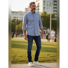 Ralph Lauren Blue Gingham Button Down Shirt Men's Medium Classic Fit Pony Logo