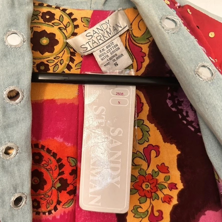 Sandy Starkman Jacket Womens Small Embroidered Floral Patchwork Sequin Boho Foto 4 de 4