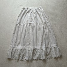 Women  s Boho Cottage Thin White Cotton Midi Skirt Size S/M