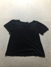 Loft Petites Blouse Petite Large LP Shiny Velvet Black Short Sleeve Crew Neck