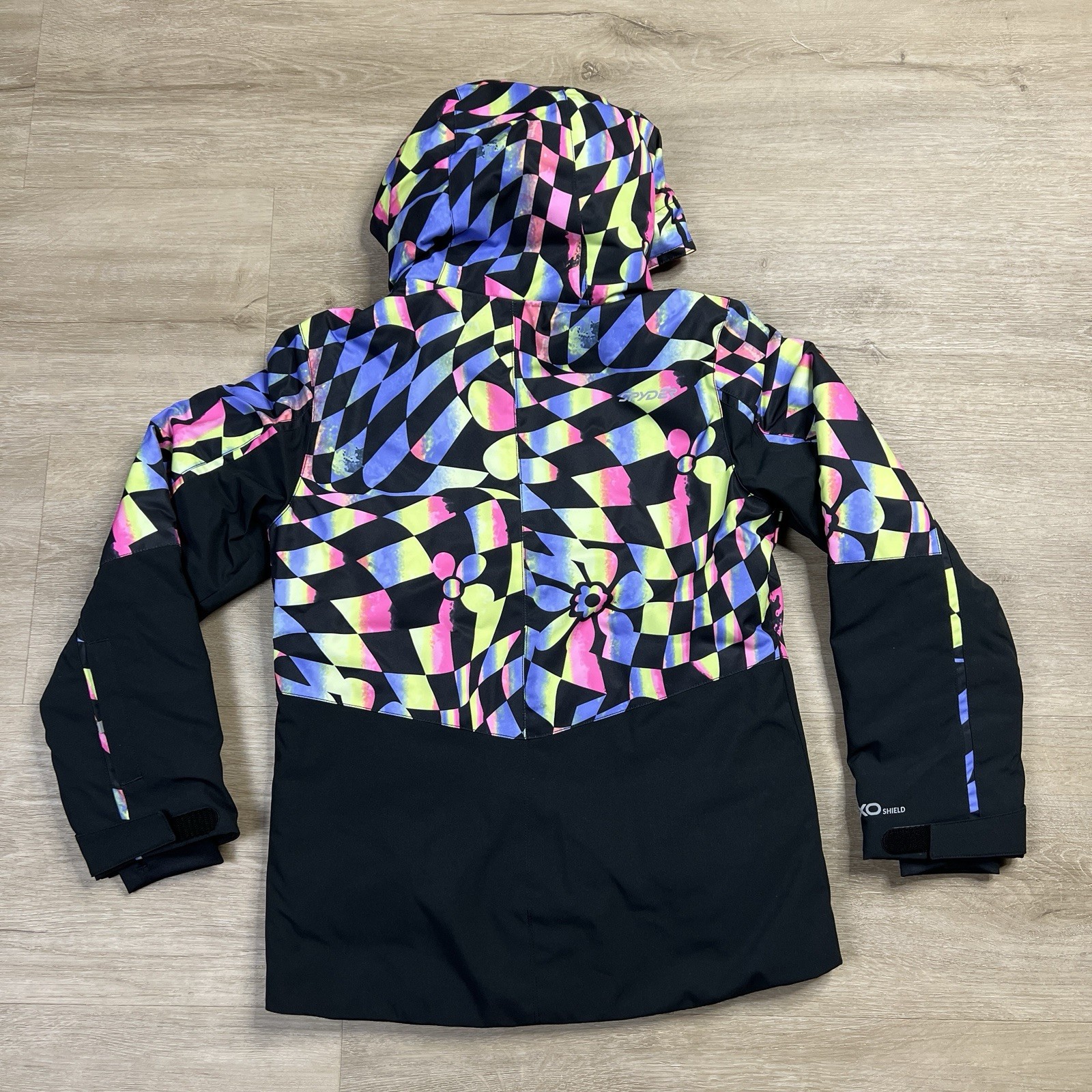 Spyder Conquer Jacket Ski Snow Full Zip Hooded Geometric Girls Youth Size 12 NWT