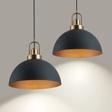 2 Vintage Industrial Pendant Light 13.58 "Dome Black and Gold Chandelier Ligh...