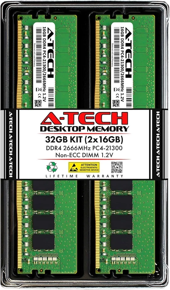 32GB 2x16GB 2666 MHz UDIMM PC4-21300 PC4-2666V CL19 DIMM Non-ECC Desktop RAM ... - Image 2 of 4