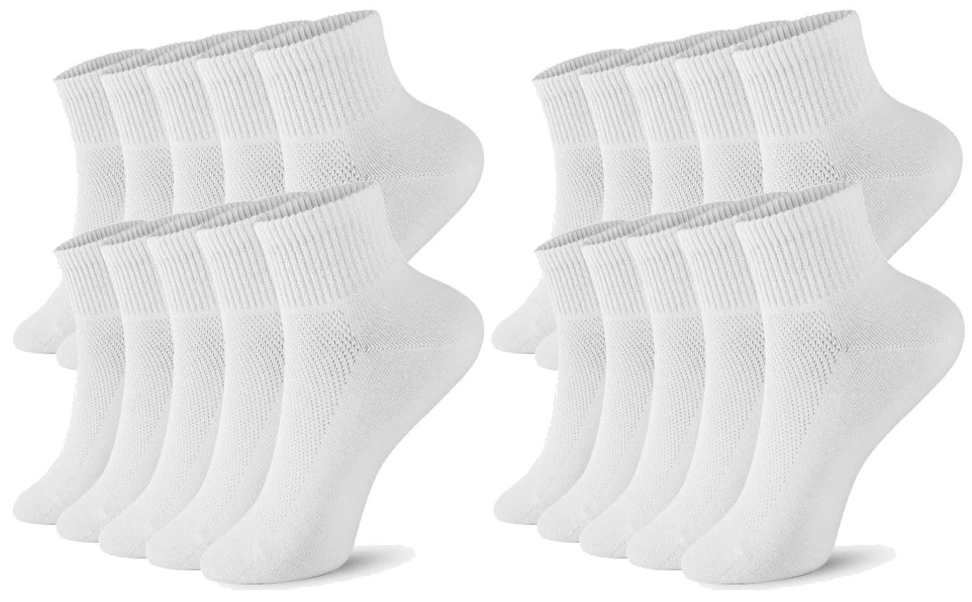 FGZ Womens Crew Socks Breathable Cotton Soft Socks, White, 9-11, 10 Pairs