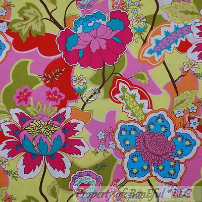 BonEful FABRIC FQ Cotton Quilt Rainbow Green White Red Spring Flower Paisley Dot
