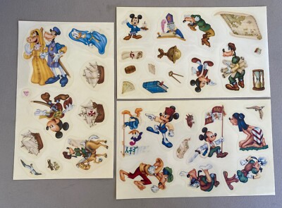 LOT of 3 Sheets DISNEY Various Characters Stickers, Mickey, Minnie, Pluto, more