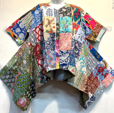 FUNKY STUFF high quality hippi gypsy patch boho cotton hanky lined TOP TUNIC 3X