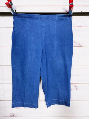 Alfred Dunner Petite Womens Capri Pants Size 18P Blue Elastic Waist Pockets 
