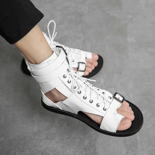 Mens Gladiators Sandals High Top Buckle Strap Lace Up Open Toe Roman Shoes Size - Picture 4 of 26