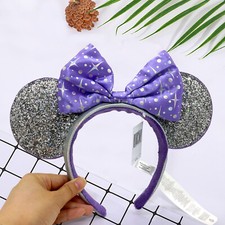 Purple Bow Silver Sequin Minnie Mouse Ears Disney- Headband For children/Adult