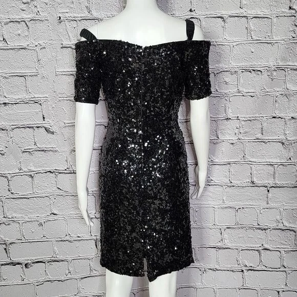 Modos De Colección para Vestido Neiman Marcus Pequeño Negro Lentejuelas Para Mujer 4 Foto 4 de 4