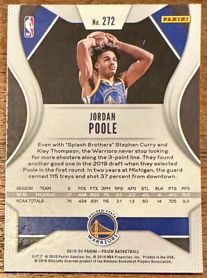2019-20 Panini Prizm Rookie RC #272 JORDAN POOLE Golden State Warriors-8