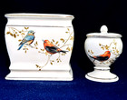 Gilded Birds Tissue Box Cover & Toothbrush Holder Decorative Set Bath Avanti