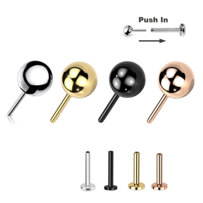1,2mm Titan Stecksystem Labret Kugel Lippen Ohr Tragus Piercing Push in Pin Gold
