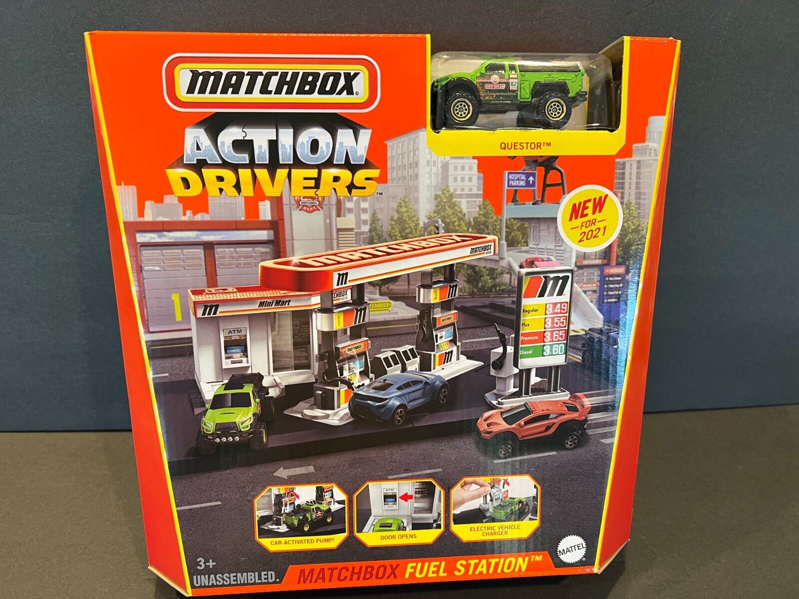 Mattel Matchbox Action Drivers Fuel Station Playset w/Questor OffRoad Truck NIB