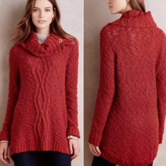 Moth Anthropologie Rust Cable Knit Button Cowl Ne… - image 2