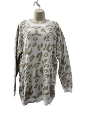 NEW Ecowish Leopard Print Oversized Sweater Dress Size Small White Tan NWT