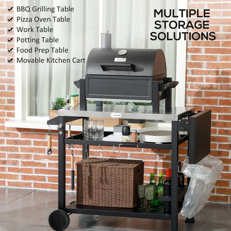 Movable Stainless Steel 3Shelf Outdoor Grill Cart w/ Side Table eBay