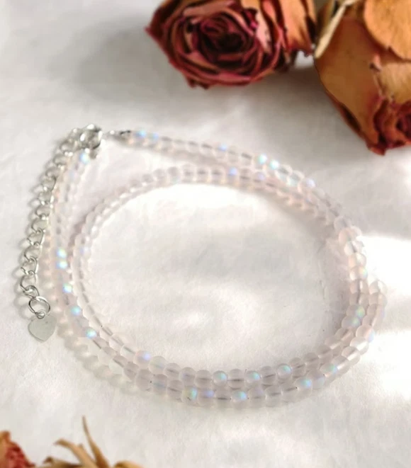 Gargantilla Angel Aura Cuarzo 4mm Redonda Cuentas Piedras Preciosas Sanación Mujeres Collar Regalos Foto 4 de 4