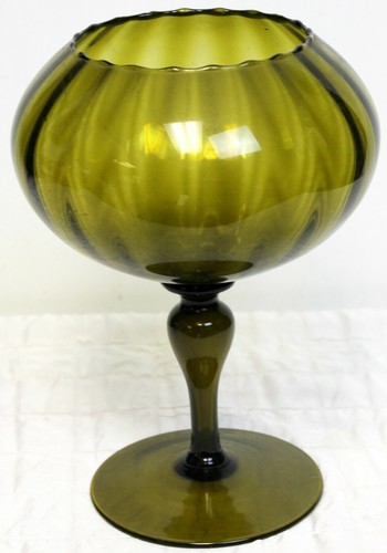 Vtg MCM Empoli Art Glass Footed Bowl Compote Ribbed Green Vase Optic - Picture 4 of 8