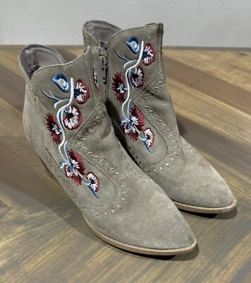 Carlos Santana Vivien Boots Womens Size 7 M Suede Ankle Embroidered Floral Boho