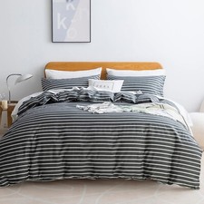 JELLYMONI 100 Natural Cotton 3pcs Striped Duvet Cover Sets, Dark Grey Duvet ...