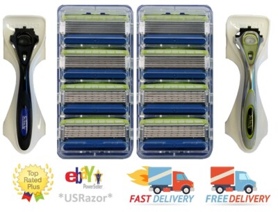 8 Schick Hydro 5 Sensitive Razor Blades 2 Metal Shaver Handle Refill Cartridges