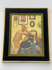 HOUSTON STIFF PAINTING FEMALE NUDE WOMAN ARTIST HOME PORTRAIT LISTED 1970'S RARE