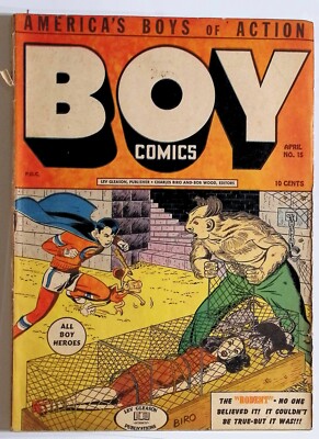 BOY COMICS 15 - 1944 - CRIMEBUSTER by BIRO! DEATH OF IRON JAW!- GOLDEN-AGE