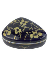 Scatola Porcellana Fine Ungherese Firmata Hollohaza Decoro Blu Cobalto Fiori Oro