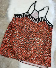 STUDIO Y Women's Racer Back Tank Top Size Large Cheetah Print Red Black Cream